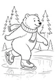 Free Bear Coloring Page - Ice Skating In A Winter Forest (Printable PDF)