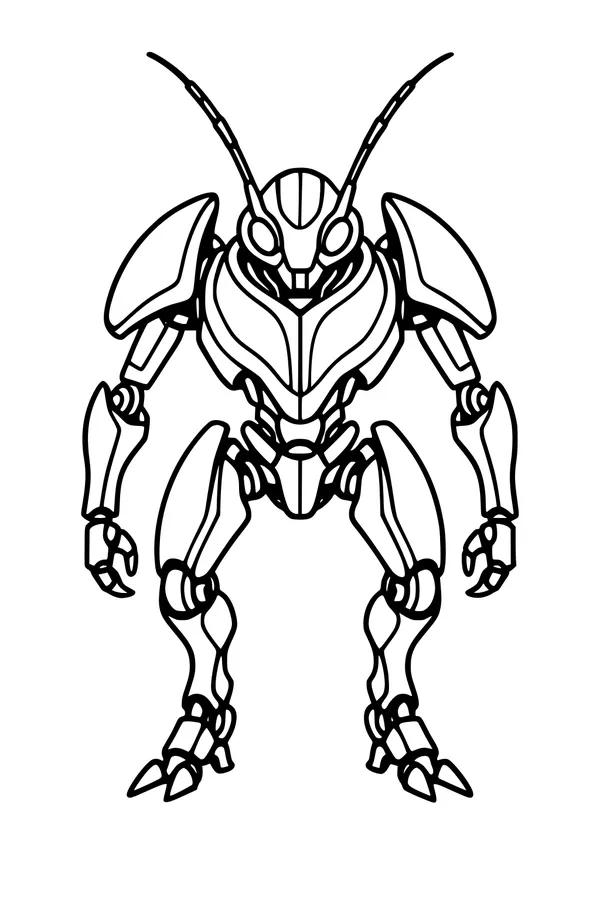 Free Robot Android Coloring Page - Insect Bug-Bot Guardian (Printable PDF)