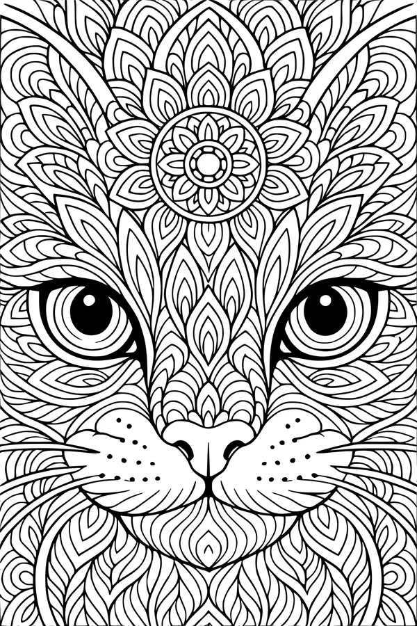 Free Cat Coloring Page - Intricate Mandala Cat Face (Printable PDF)