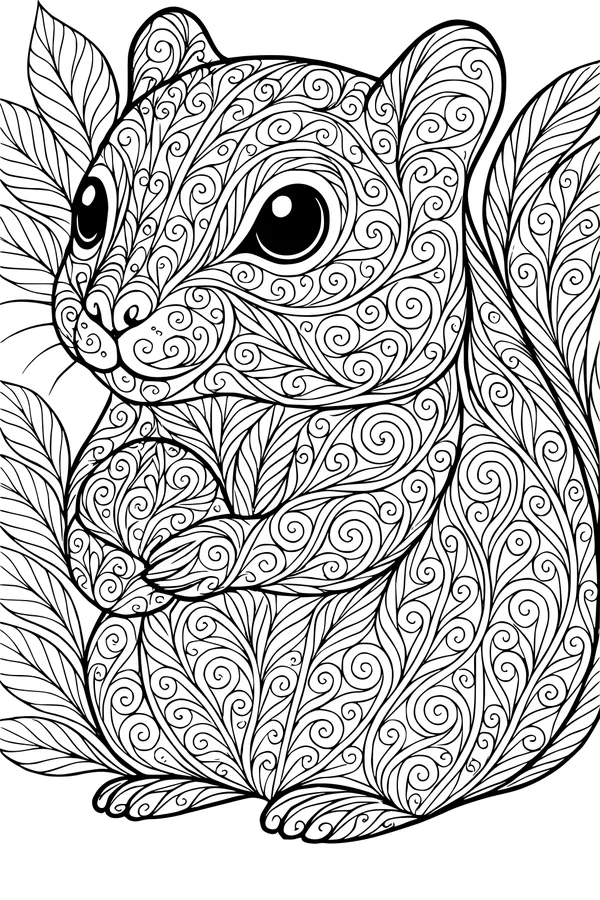 Free Chipmunk Coloring Page - Swirly Forest Fur Patterns (Printable PDF)
