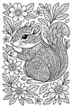 Free Chipmunk Coloring Page - Patterned Chipmunk in Flower Garden (Printable PDF)