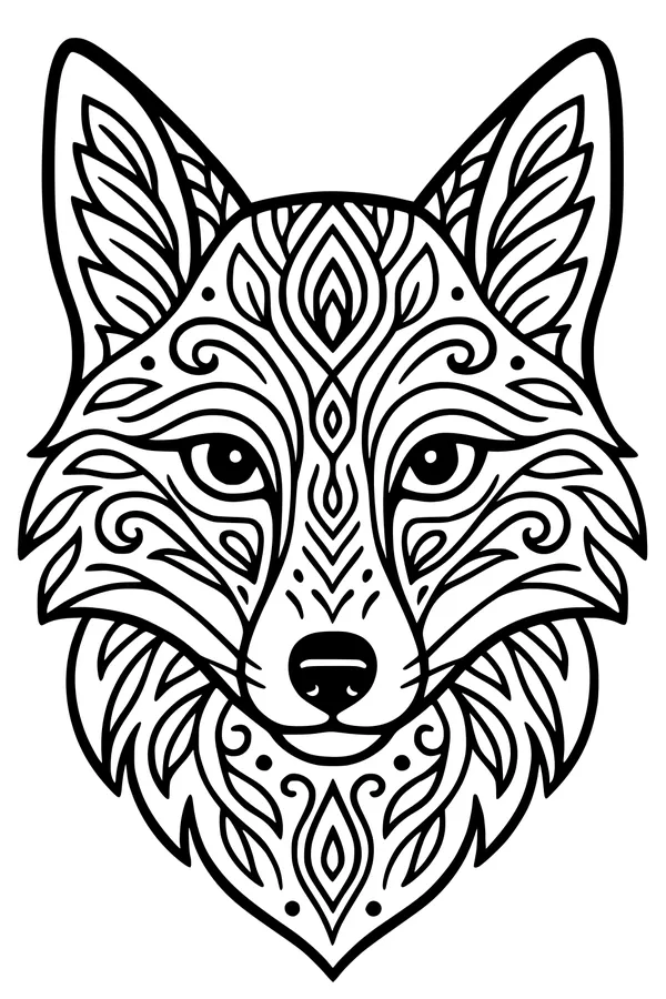 Free Fox Coloring Page - Mystic Forest Patterned Face (Printable PDF)