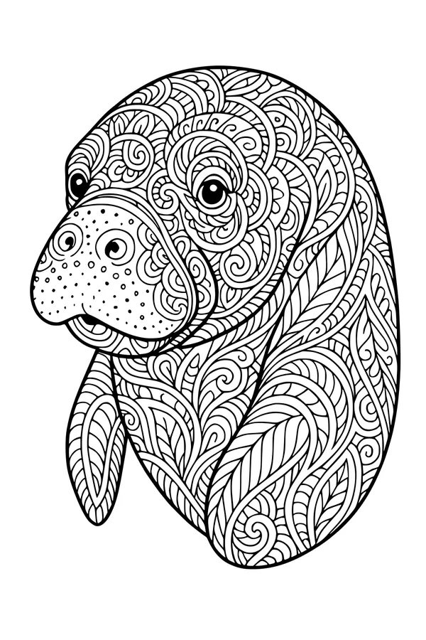 Free Manatee Coloring Page - Swirly Patterned Sea Friend (Printable PDF)