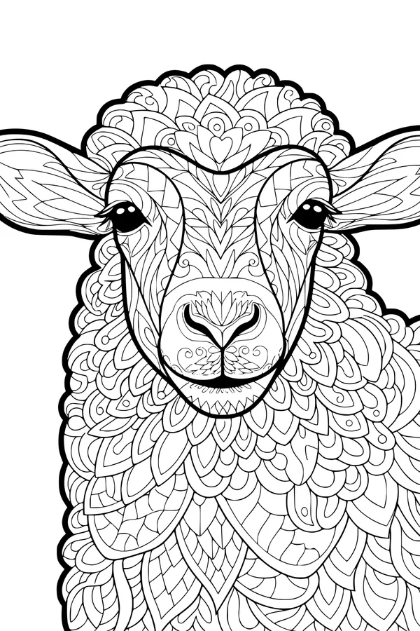 Free Sheep Coloring Page - Patterned Wooly Face Design (Printable PDF)