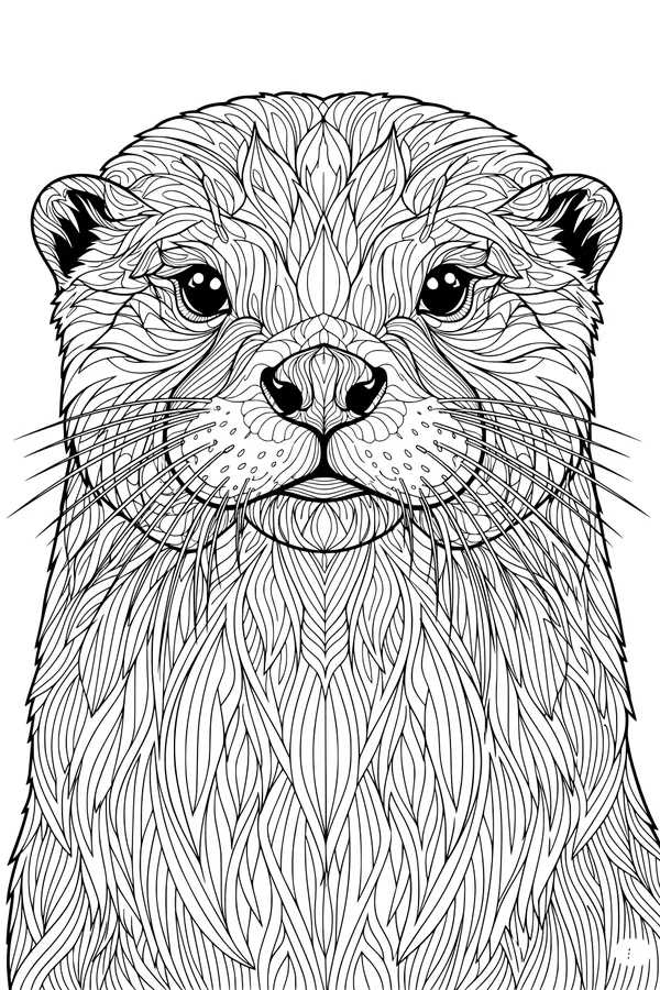 Free Otter Coloring Page - Detailed Whiskered Face Portrait (Printable PDF)