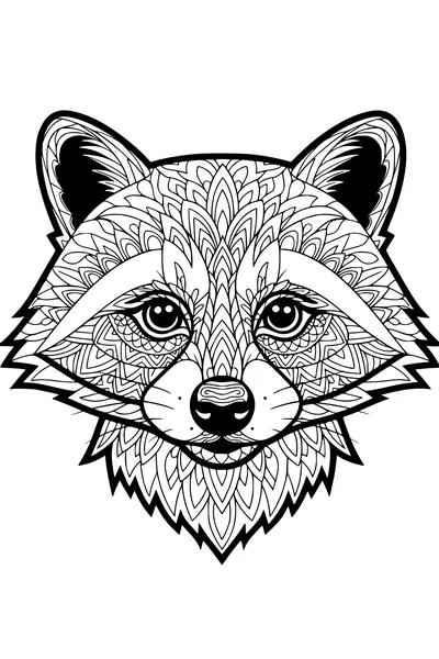 Free Raccoon Coloring Page - Intricate Front View Raccoon Head (Printable PDF)
