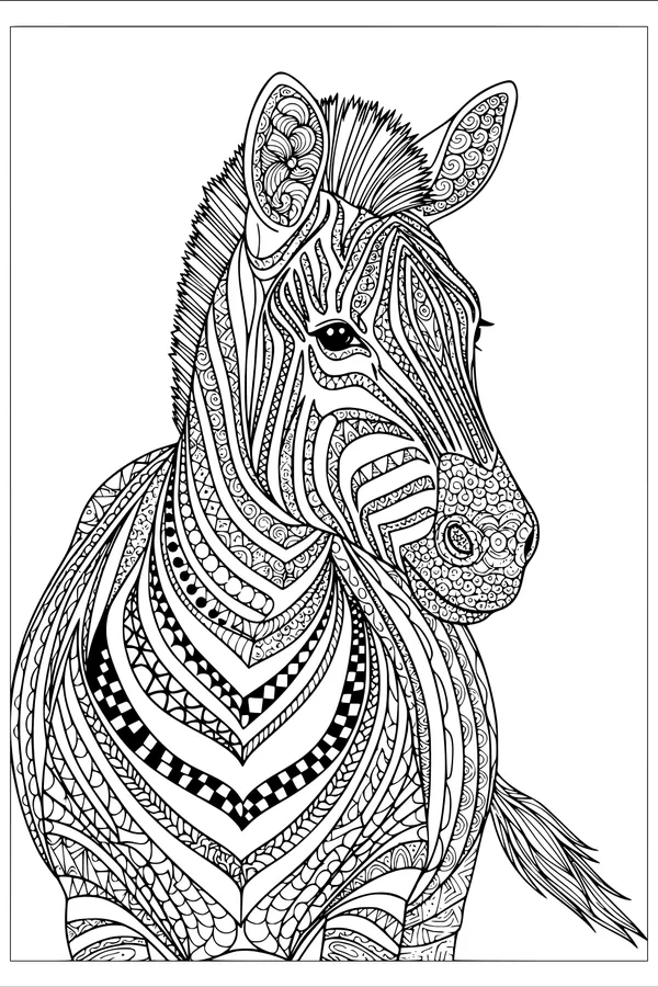 Free Zebra Coloring Page - Intricate Zentangle Portrait (Printable PDF)