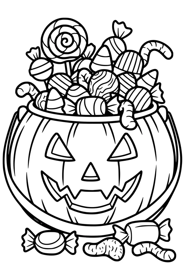 Free Jack-o'-Lantern Coloring Page - Pumpkin Candy Bucket (Printable PDF)