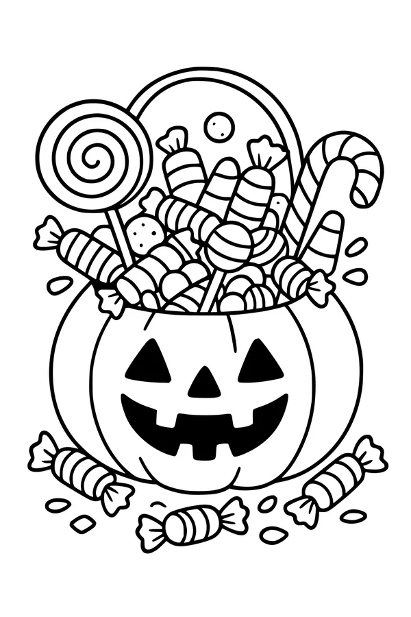 Free Jack-O-Lantern Coloring Page - Pumpkin Candy Bucket (Printable PDF)