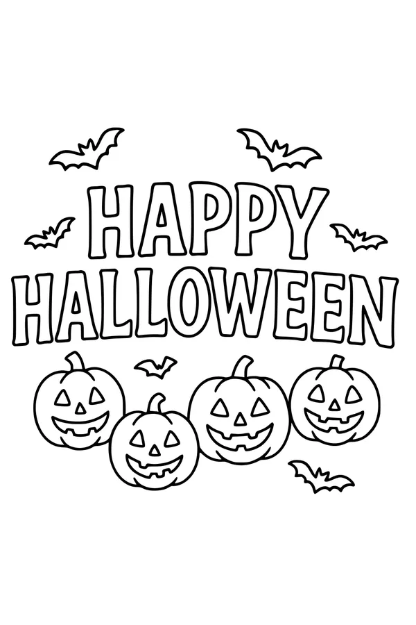 Free Jack-o-Lantern Coloring Page - Happy Halloween Pumpkins and Bats (Printable PDF)