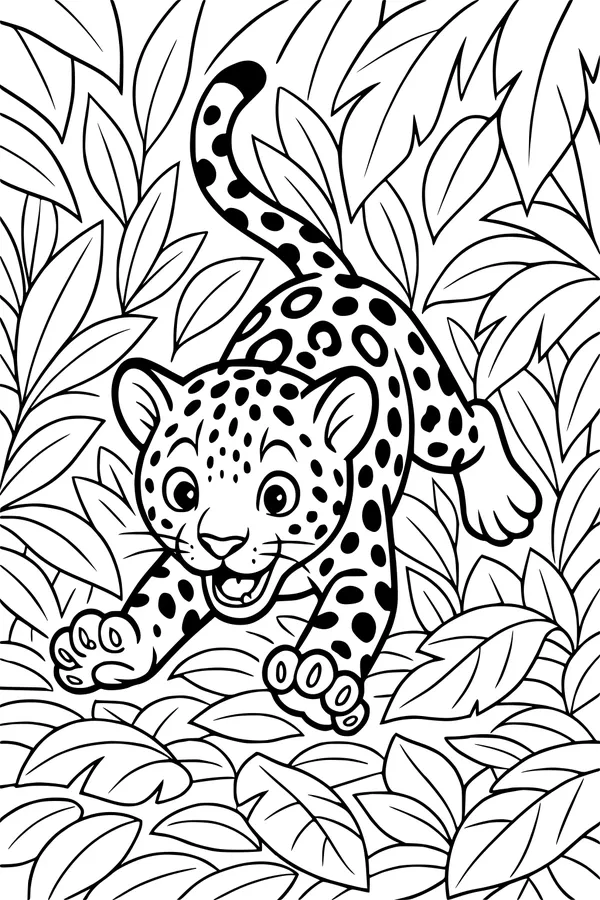 Free Jaguar Cub Coloring Page - Spotted Jungle Leap (Printable PDF)