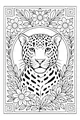 Free Jaguar Coloring Page - Jungle Prince With Flowers (Printable PDF)