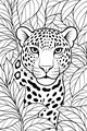 Free Jaguar Coloring Page - Spotted Big Cat in Jungle Leaves (Printable PDF)