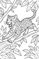 Free Jaguar Coloring Page - Spotted Big Cat in Rainforest Tree (Printable PDF)