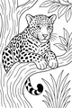 Free Jaguar Coloring Page - Spotted Cub Napping in Jungle Tree (Printable PDF)
