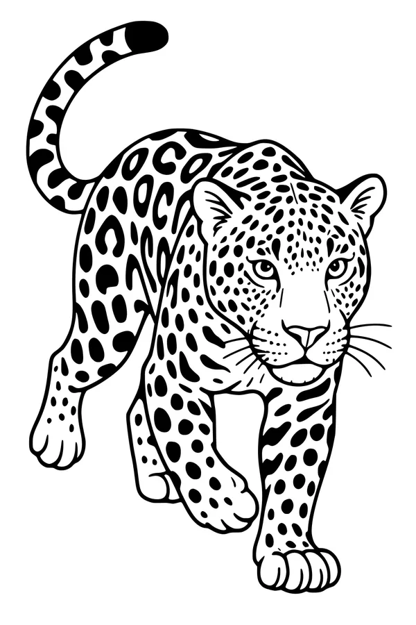 Free Jaguar Coloring Page - Spotted Wildcat Prowling Forward (Printable PDF)