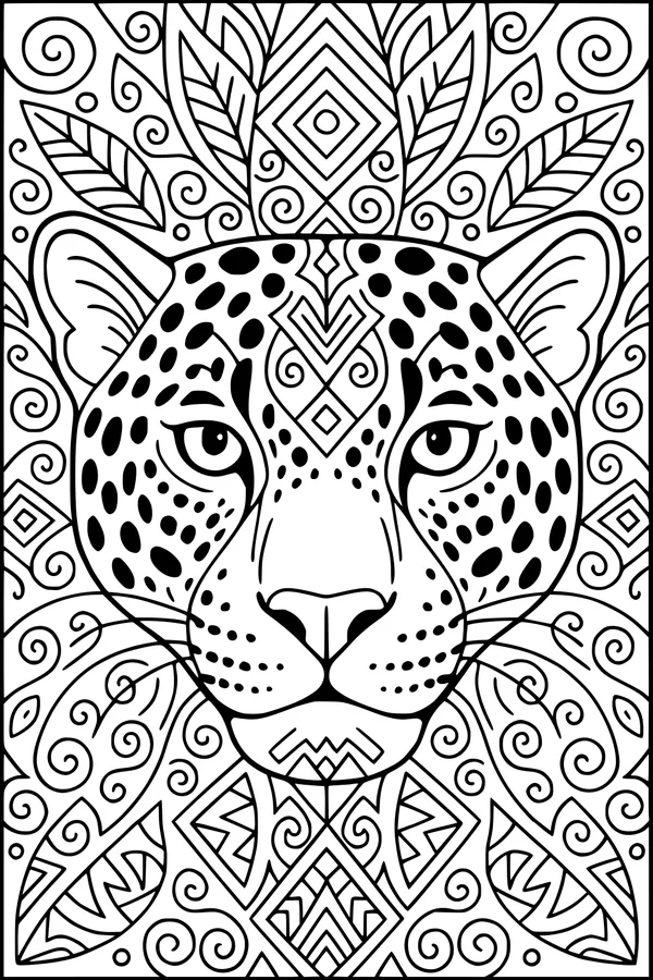 Free Jaguar Coloring Page - Jungle King With Swirling Leaves (Printable PDF)
