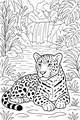 Free Jaguar Coloring Page - Resting By Jungle Waterfall (Printable PDF)