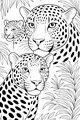 Free Jaguar Coloring Page - Three Jaguars in Jungle Leaves (Printable PDF)