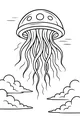 Free UFO Alien Spaceship Coloring Page - Jellyfish Beams in the Sky (Printable PDF)