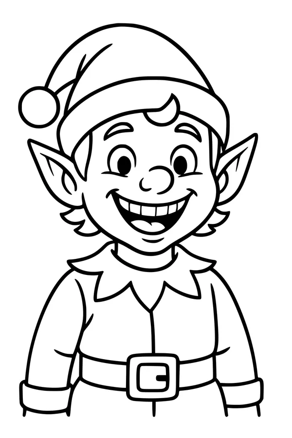 Free Christmas Elf Coloring Page - Smiling Boy With Pom-Pom Hat (Printable PDF)