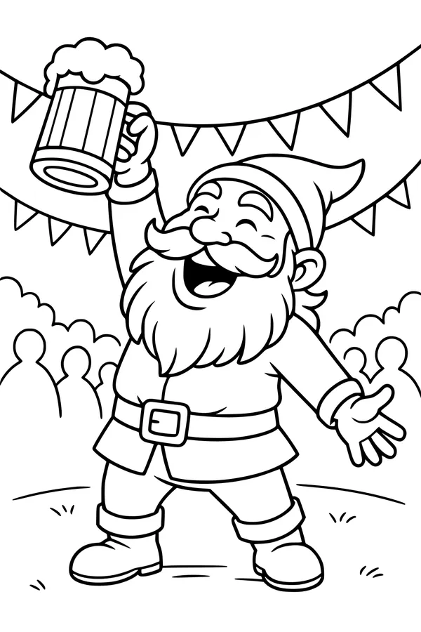 Free Dwarf Gnome Coloring Page - Jolly Festival Toast (Printable PDF)