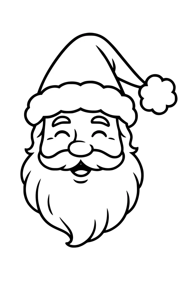 Free Santa Claus Coloring Page - Jolly Face With Pom-Pom Hat (Printable PDF)