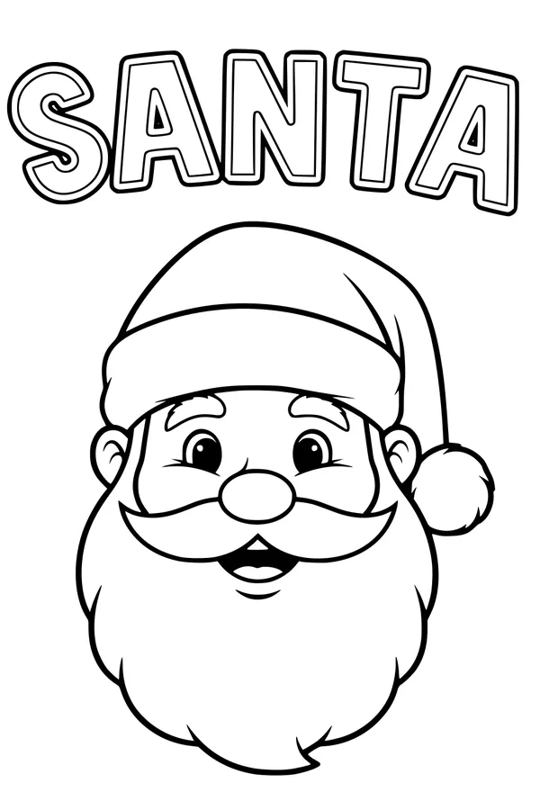 Free Santa Coloring Page - Jolly Face With Fluffy Beard (Printable PDF)