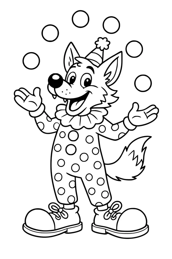 Free Wolf Coloring Page - Circus Clown Juggling Balls (Printable PDF)