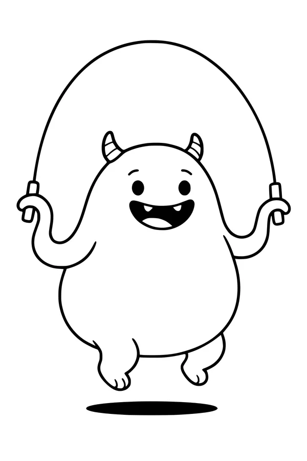 Free Monster Coloring Page - Cute Horned Jumprope Creature (Printable PDF)