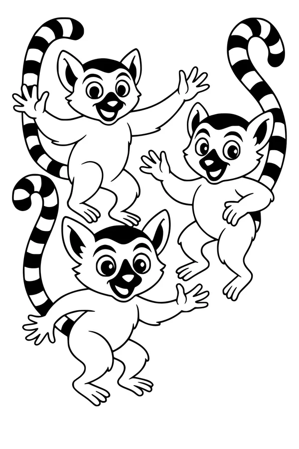 Free Lemur Coloring Page - Playful Lemur Friends With Striped Tails (Printable PDF)