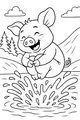 Free Piglet Coloring Page - Jumping in a Forest Puddle (Printable PDF)