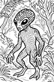 Free Alien Coloring Page - Big-Eyed Visitor in Jungle Path (Printable PDF)