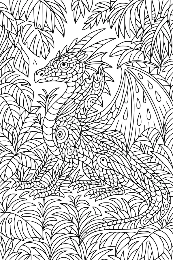 Free Dragon Coloring Page - Jungle Scales Hideaway (Printable PDF)