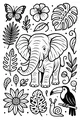 Free Elephant Coloring Page - Jungle Friends With Tropical Animals (Printable PDF)