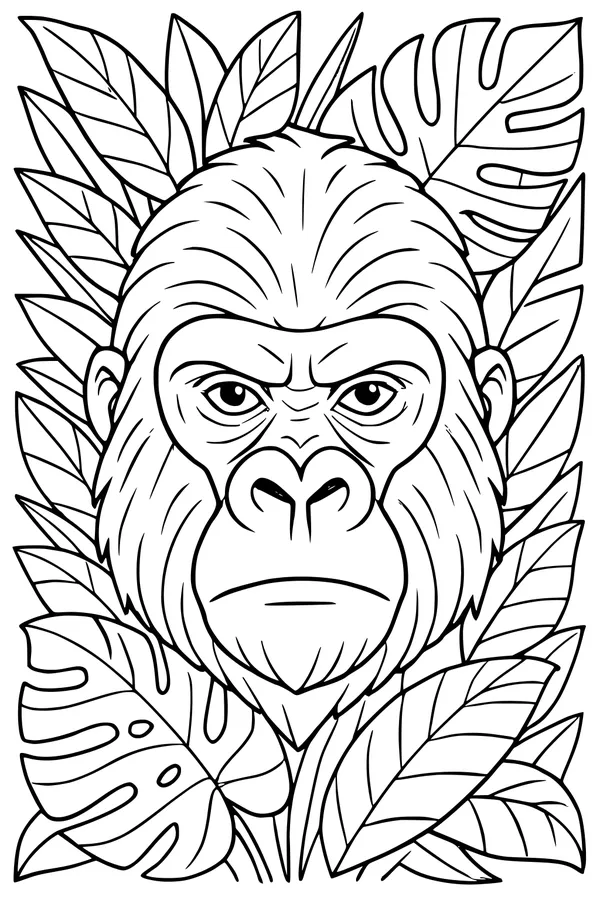 Free Gorilla Coloring Page - Jungle King With Leafy Crown (Printable PDF)