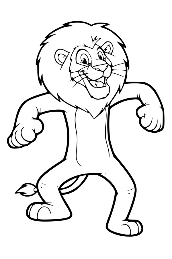 Free Lion Coloring Page - Cute Cartoon Lion Standing Upright (Printable PDF)