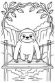 Free Sloth Coloring Page - Smiling Sloth on Jungle Rope Bridge (Printable PDF)