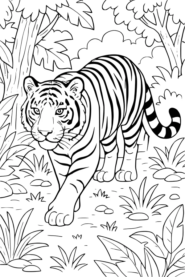 Free Tiger Coloring Page - Stripey Jungle Explorer (Printable PDF)