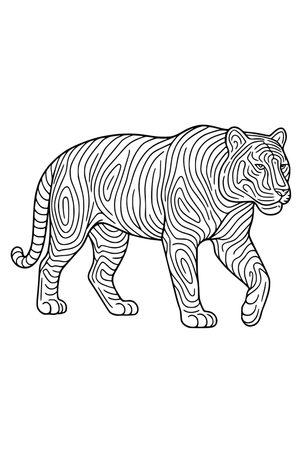 Free Tiger Coloring Page - Striped Tiger Walking in Tall Grass (Printable PDF)