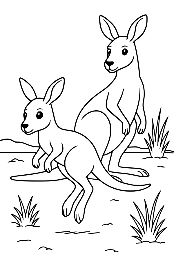 Free Kangaroo Coloring Page - Mother Kangaroo With Hopping Joey (Printable PDF)