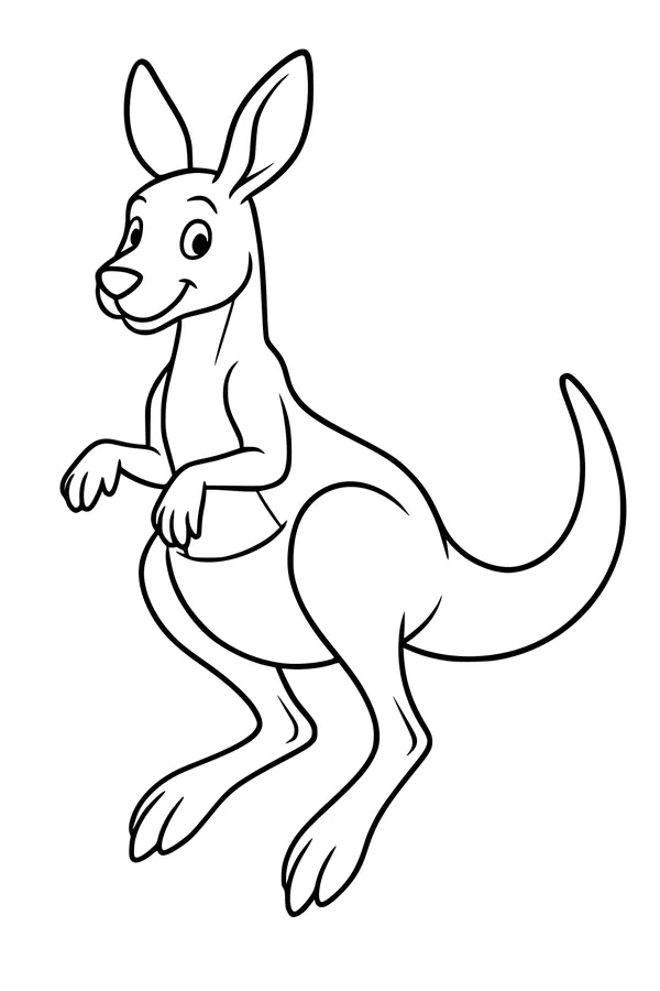 Free Kangaroo Coloring Page - Smiling Cartoon Hopper Standing Tall (Printable PDF)