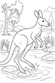 Free Kangaroo Coloring Page - Leaping Across a Forest Creek (Printable PDF)