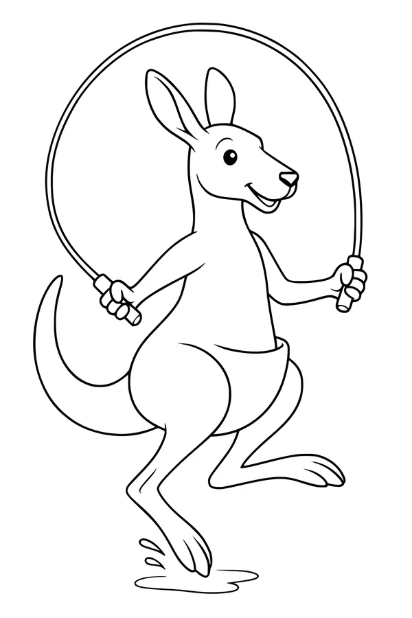 Free Kangaroo Coloring Page - Happy Jump Rope Splash (Printable PDF)