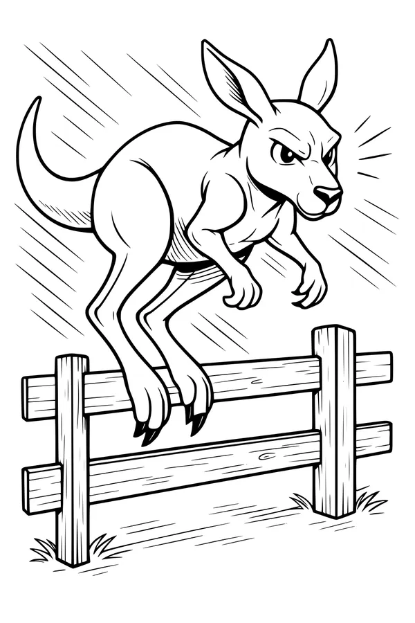Free Kangaroo Coloring Page - Determined Jump Over Fence (Printable PDF)