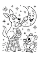 Free Kangaroo Coloring Page - Painting the Smiling Moon with Koala (Printable PDF)