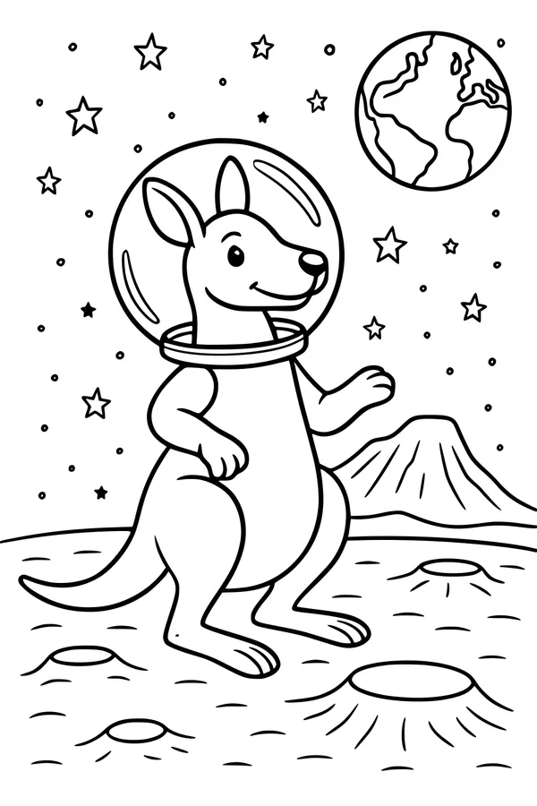 Free Kangaroo Coloring Page - Astronaut on the Moon (Printable PDF)