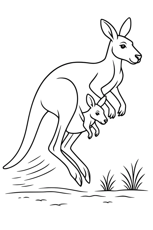Free Kangaroo Coloring Page - Mother With Joey in Pouch (Printable PDF)