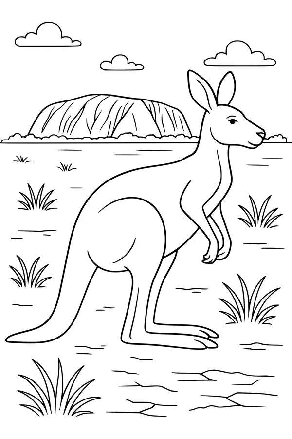 Free Kangaroo Coloring Page - Sunny Outback Grassy Plain (Printable PDF)