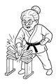 Free Grandma Coloring Page - Elderly Black Belt Karate Chop (Printable PDF)